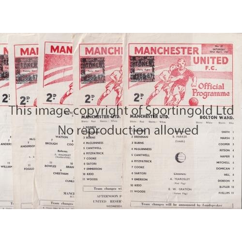 1126 - MANCHESTER UNITED     Five single sheet home programmes for Central League matches in 1966/7 season ... 