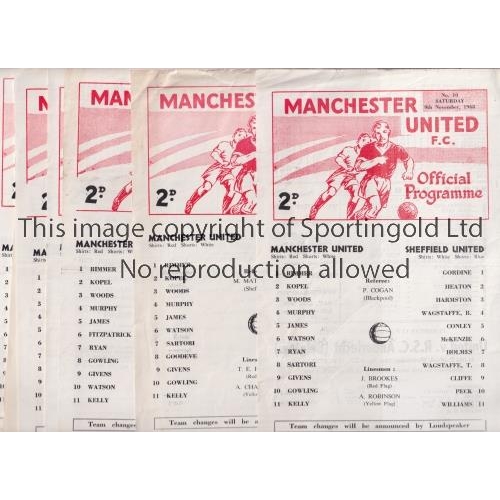 1128 - MANCHESTER UNITED     Nine single sheet home programmes for Central League matches in 1968/9 season ... 