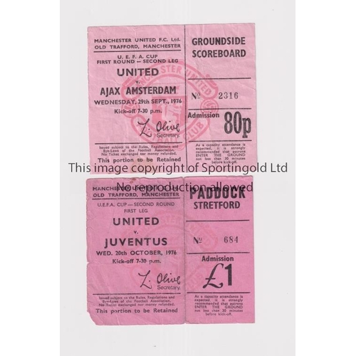 1180 - MANCHESTER UNITED       Two home tickets for the UEFA Cup v Ajax Amsterdam 29/9/1976, 1st round, 2nd... 