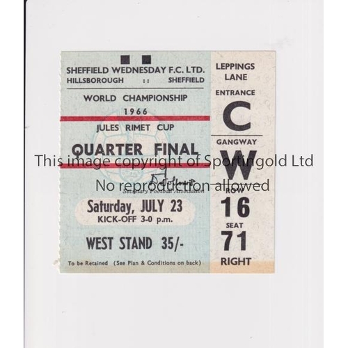 1186 - 1966 WORLD CUP SHEFFIELD       Ticket for the Quarter-Final, West Germany v Uruguay 23/7/1966, sligh... 