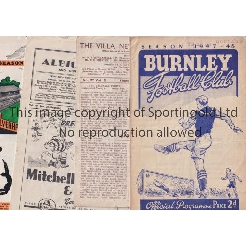 1194 - CHELSEA     Eight away programmes v Burnley 47/8, Aston Villa 47/8, minor tears, creased and scores ... 