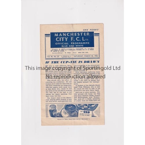 1196 - MANCHESTER CITY V LEEDS UNITED 1946     Programme for the FL North match at City 23/3/1946, slightly... 