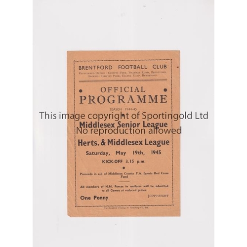 1354 - MIDDLESEX SENIOR LEAGUE V HERTS & MIDDLESEX LEAGUE 1945 AT BRENTFORD      Programme for the match at... 