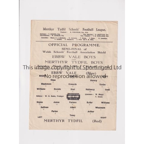 1362 - EBBW VALE BOYS V MERTHYR BOYS 1948         Programme for the Semi-Final of the Welsh Schools Footbal... 