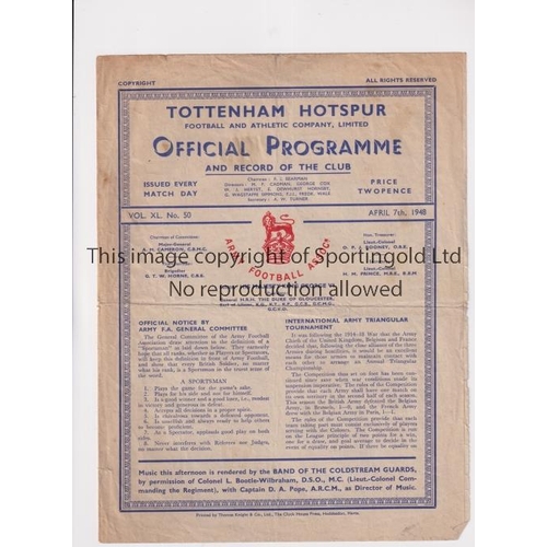 1363 - BRITISH ARMY V FRENCH ARMY1948 AT TOTTENHAM HOTSPUR          Programme for the match at Tottenham 7/... 