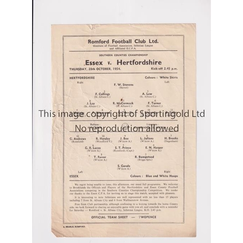 1374 - ESSEX V HERTFORDSHIRE 1954         Programme for the Southern Counties Championship match at Romford... 