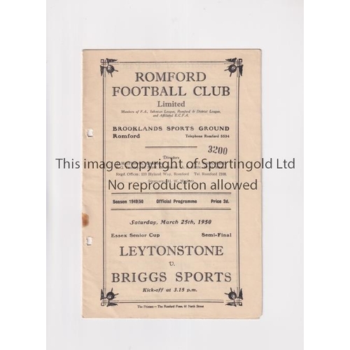 1392 - LEYTONSTONE V BRIGGS SPORTS 1950      Programme for the Essex Senior Cup Semi Final at Romford Footb... 