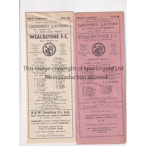 1394 - MIDDLESEX SENIOR CUP SEMI FINALS AT WEALDSTONE FC      Two programmes: Hounslow v Finchley 11/3/1950... 