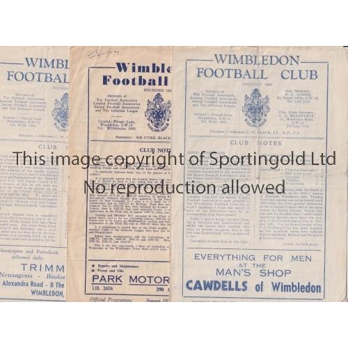 1397 - LONDON / SURREY SENIOR CUP SEMI FINALS AT WIMBLEDON FC             Three programmes: Dulwich Hamlet ... 