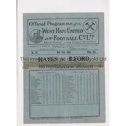 1398 - 1932 LONDON SENIOR CUP FINAL  AT WEST HAM UNITED        Programme for Hayes v Ilford at West Ham Uni... 