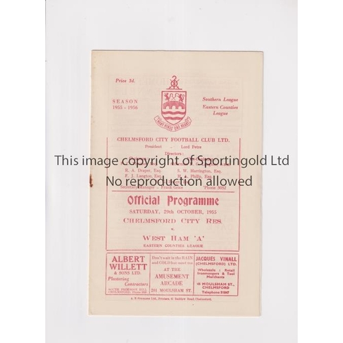 1462 - WEST HAM UNITED     Programme for the away Eastern Counties League match v Chelmsford City 29/10/195... 