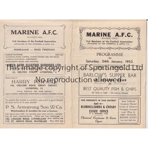 1570 - MARINE A.F.C.     Two home programmes v Evenwood Town 24/1/1953 FA Amateur Cup and Bacup 26/12/1955 ... 