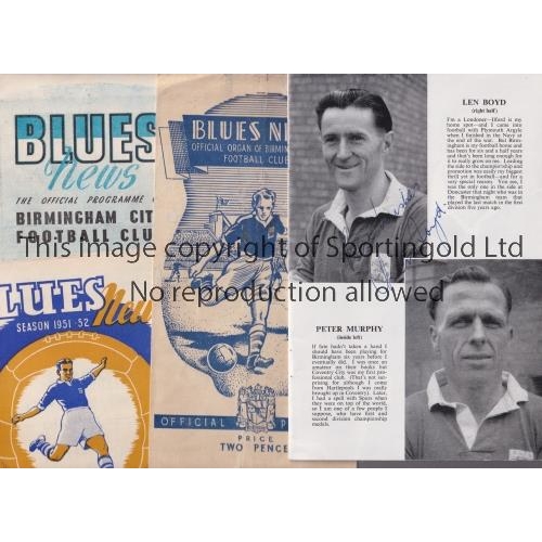 1607 - BIRMINGHAM CITY / AUTOGRAPHS      Six home programmes for the League matches v Huddersfield Town 13/... 