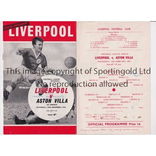 1612 - LIVERPOOL V ASTON VILLA 1962/3     Two programmes for League matches at Liverpool including the post... 