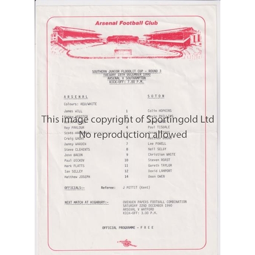 1642 - ARSENAL     Ten programme for SJFC ties: homes v Southampton 90/1, Millwall 90/1 Final, Ipswich Town... 