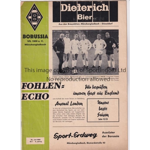 1644 - ARSENAL     Programme for the away Friendly v Borussia Moenchengladbach 30/7/1968, slightly creased ... 