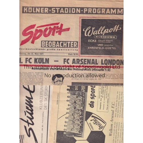 1646 - ARSENAL     Three programme for away Fairs Cup ties in Double season 1970/1 v 1FC Koln, Cologne 23/3... 