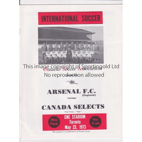 1647 - ARSENAL     Programme for the away Friendly v Canada Selects 23/5/1973 in Toronto.    Good