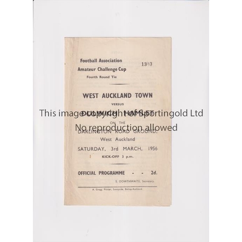 1652 - WEST AUCKLAND TOWN V DULWICH HAMLET 1956 CUP      Programme for the F.A. Amateur Cup tie at West Auc... 