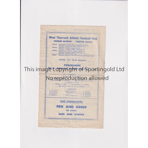 1654 - WEST THURROCK ATHLETIC V BEXLEYHEATH & WELLING 1951 CUP      Programme for the F.A. Amateur Cup tie ... 