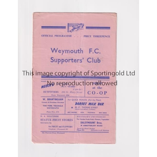 1660 - WEYMOUTH V SOUTHEND UNITED 1955 FA CUP     Programme for the tie at Weymouth 10/12/1955, slightly cr... 