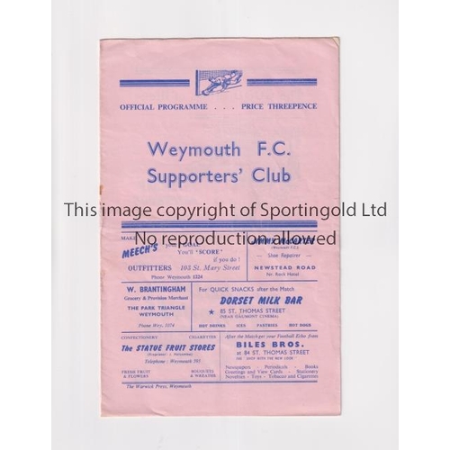 1661 - WEYMOUTH V COVENTRY CITY 1952 FA CUP     Programme for the tie at Weymouth 15/11/1958, very slightly... 