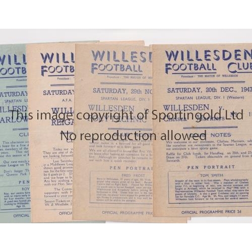 1662 - WILLESDEN F.C.      Four home programmes in the 1947/8 season v Chelsea Mariners Spartan League, Pol... 