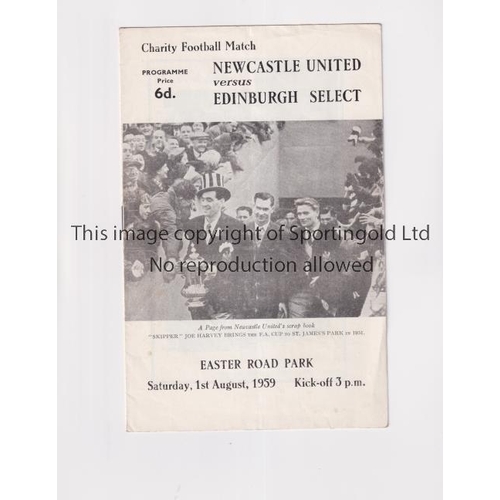 1693 - NEWCASTLE UNITED      Programme for the away Friendly v Edinburgh Select 1/8/1959 at Easter Road, ve... 