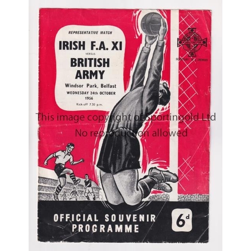 1695 - IRISH F.A. V BRITISH ARMY 1956      Programme for the Friendly at Windsor Park, Belfast 24/10/1956, ... 