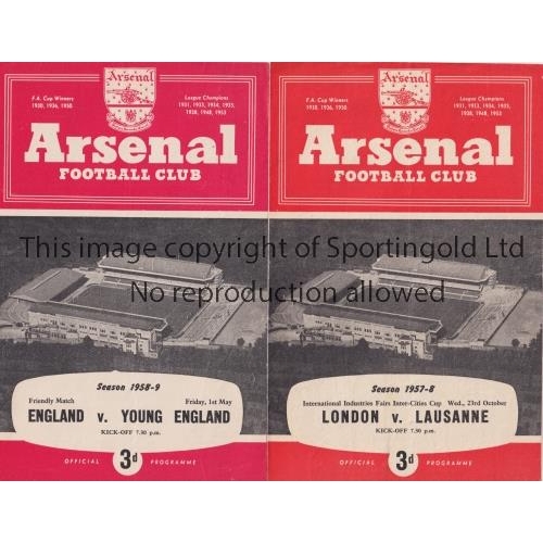 1696 - NEUTRAL MATCHES AT ARSENAL FC     Two programmes: London v Lausanne 23/10/1957 ICFC Semi-Final, slig... 