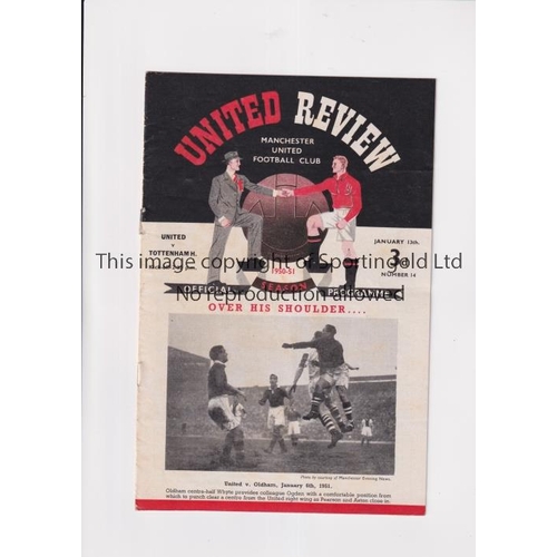 191 - MANCHESTER UNITED V TOTTENHAM HOTSPUR 1950/51            Programme for the league match at Mancheste... 