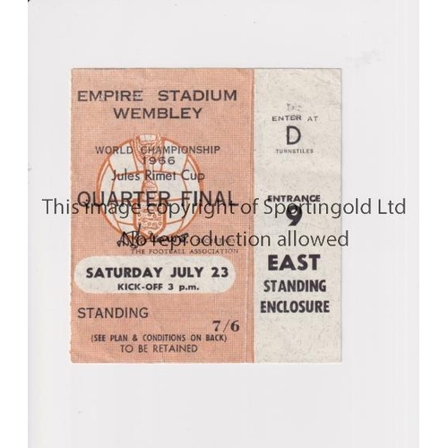 207 - 1966 WORLD CUP WEMBLEY      Ticket for the Quarter-Final, England v Argentina 23/7/1966, tiny tear a... 