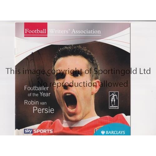 261 - 2012 FOOTBALLER OF THE YEAR / ROBIN VAN PERSIE AUTOGRAPH      Menu and Order of Events for the Footb... 