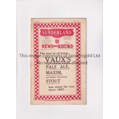 275 - 1930 SUNDERLAND V ASTON VILLA   Programme for the match at Sunderland on 1/2/1930. Slight fold.   Ge... 