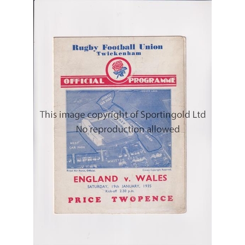 282 - RUGBY UNION 1935 ENGLAND V WALES   Programme for the match at Twickenham on 19/1/1935. Autographed b... 