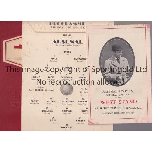 354 - ARSENAL V CHELSEA 1932 / OPENING OF THE WEST SAND AT HIGHBURY     Red cover brochure and 4 page prog... 