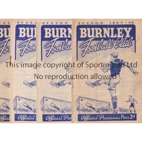 389 - BURNLEY     Nine home programmes for the 1947/8 season v Man. City slightly worn, Bolton worn, Sheff... 