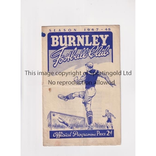 390 - MANCHESTER UNITED     Programme fore the away League match v Burnley 8/9/1947, slightly creased, min... 