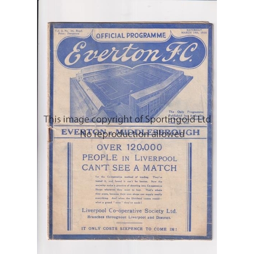 395 - EVERTON V MIDDLESBROUGH 1938            Programme for the League match at Everton 19/3/1938, slight ... 