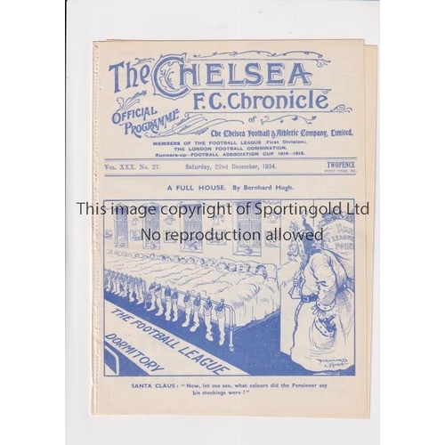 398 - CHELSEA       Programme for the home League match v Middlesbrough 22/12/1934, ex-binder.       Gener... 