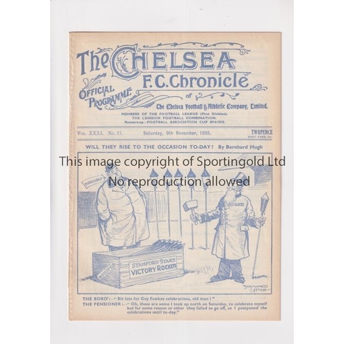 399 - CHELSEA       Programme for the home League match v Middlesbrough 9/11/1935, ex-binder.       Genera... 