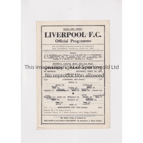 430 - LIVERPOOL V MANCHESTER CITY 1945 WAR CUP             Programme for the FL North War Cup tie at Liver... 