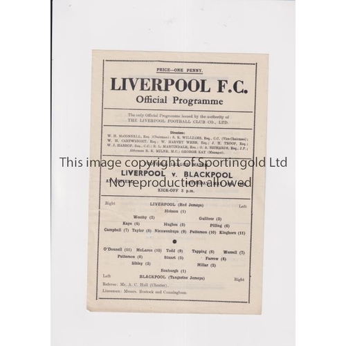 431 - LIVERPOOL V BLACKPOOL 1945         Programme for the league match at Liverpool 19/5/1945. Slightly c... 