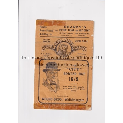 459 - HULL CITY V ASTON VILLA 1926          Programme for the match at Hull City 9/1/1926. Back cover miss... 