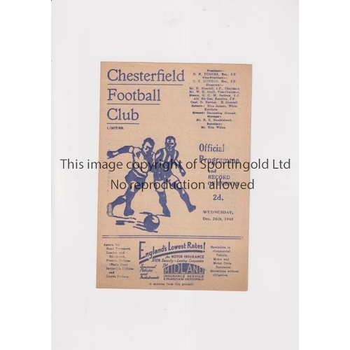 471 - CHESTERFIELD V BURY 1945                  Programme for the match at Chesterfield 26/12/1945. Slight... 