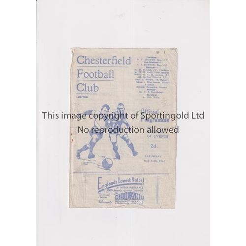 472 - CHESTERFIELD V SHEFFIELD UNITED 1945           Programme for the match at Chesterfield 13/10/1945. C... 