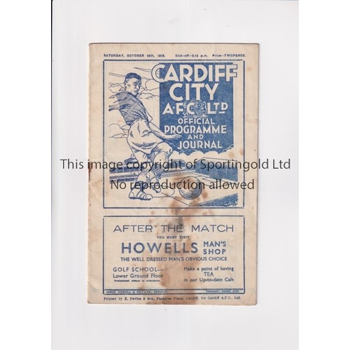 480 - CARDIFF CITY V SWINDON TOWN 1938         Programme for the match at Cardiff 29/10/1938. Slightly cre... 