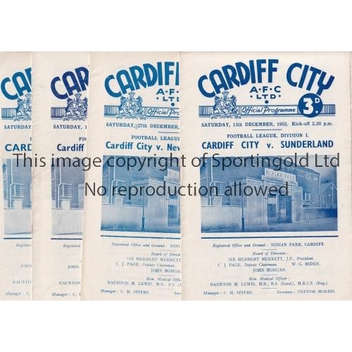 491 - CARDIFF CITY      Twelve home programmes, Eleven home programmes from 1952/53 v Stoke, Wolves, Black... 