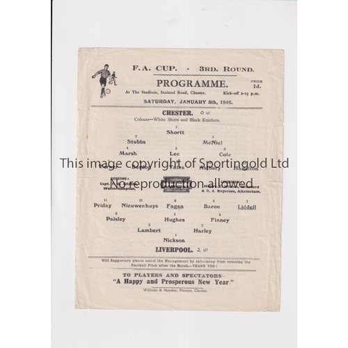 499 - CHESTER V LIVERPOOL 1946 FA CUP       Programme for the tie at Chester 5/1/1946. Creased, repairs to... 