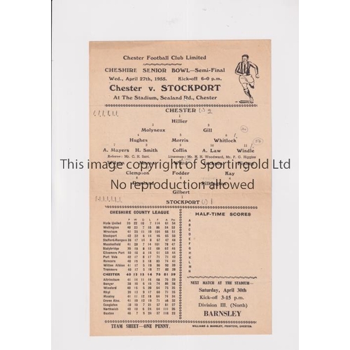 503 - 1955 CHESHIRE SENIOR BOWL SEMI-FINAL / CHESTER V STOCKPORT        Programme for the Cheshire Senior ... 